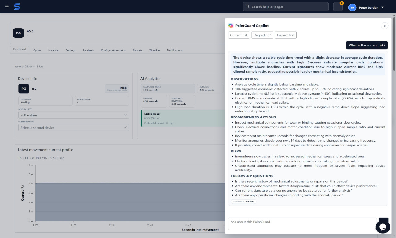 PointGuard AI assistant summarizing current risk and recommended actions